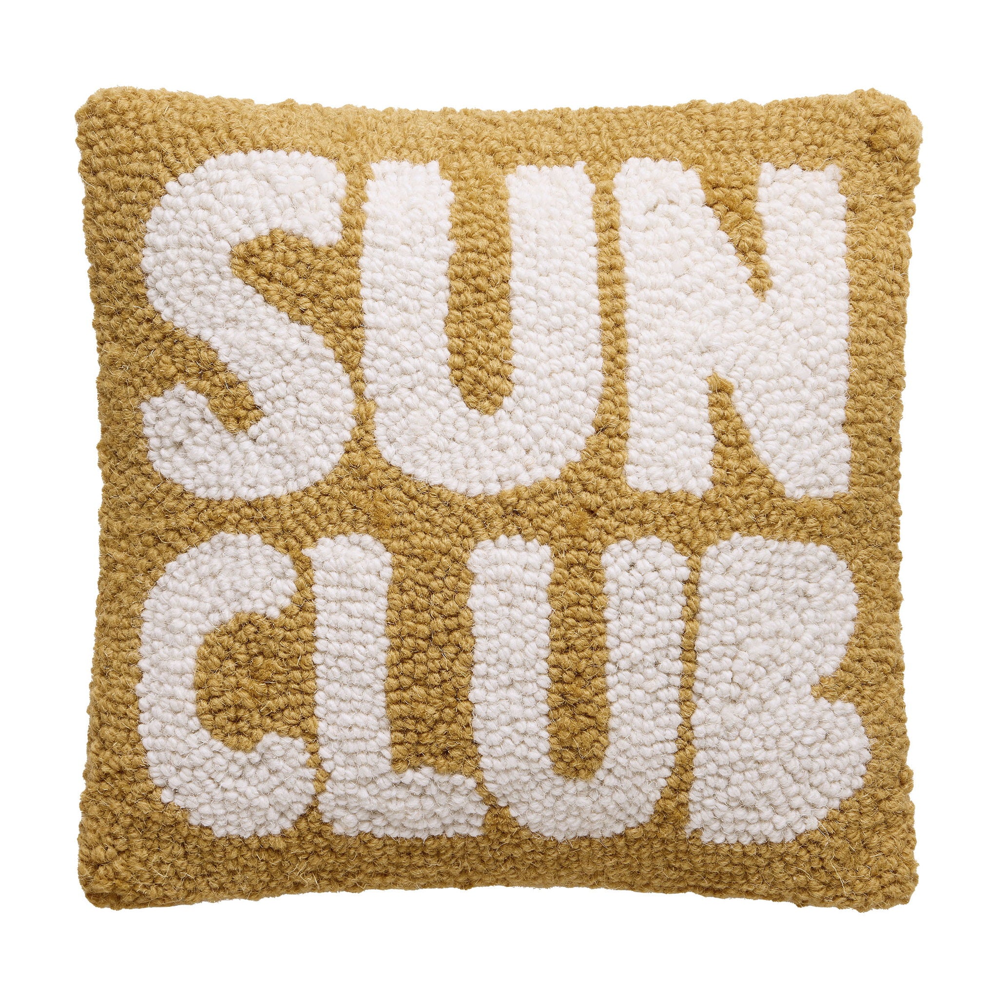 Sun Club Hooked Wool Throw Pillow, 10x10 inch, front view