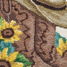 Sunflower Boots Hooked Wool Throw Pillow, close-up detail