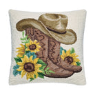 Sunflower Boots Hooked Wool Throw Pillow, 18x18 inch, front view