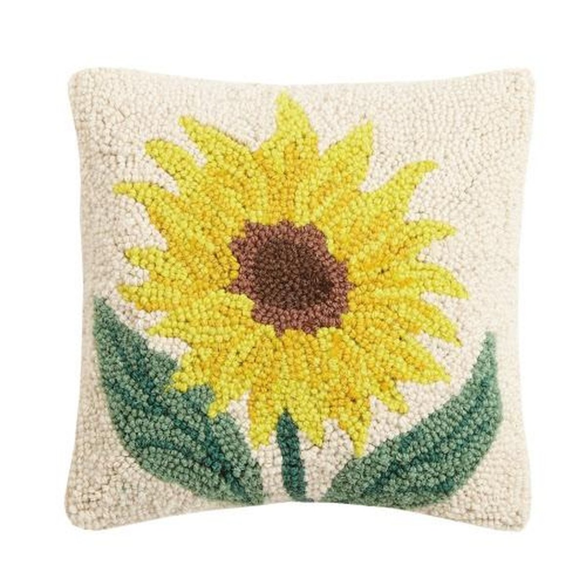 Sunflower Floral Wool Hooked Throw Pillow, 10x10 inch, front view