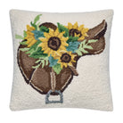 Sunflower Saddle Hooked Wool Throw Pillow, 16x16 inch, front view