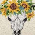 Sunflower Skull Hooked Wool Halloween Throw Pillow, close-up detail