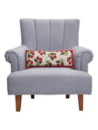 Sweet Cherry Hooked Wool Throw Pillow on an armchair, showing the throw pillow at room scale, 8x20 inch