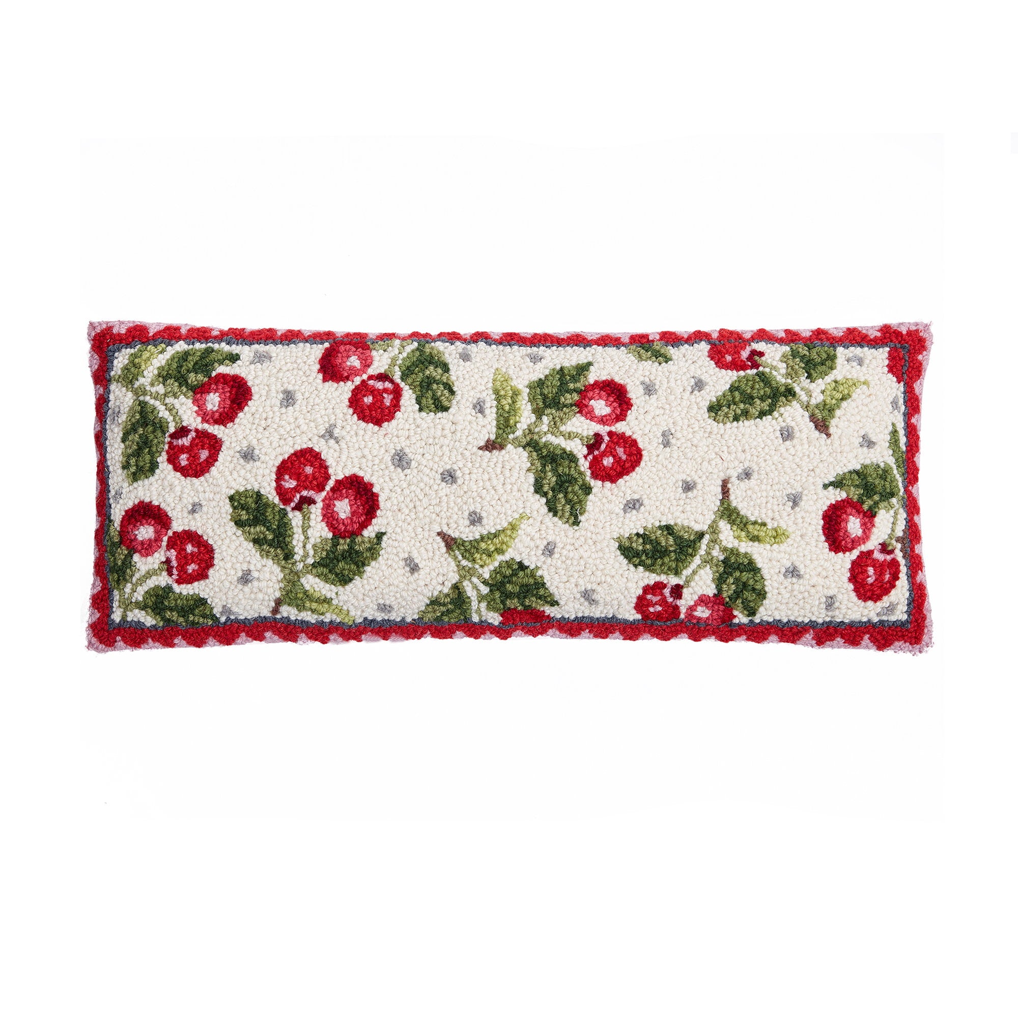 Sweet Cherry Hooked Wool Throw Pillow, 8x20 inch, front view
