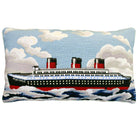 Ship needlepoint throw pillow with nautical coastal motifs