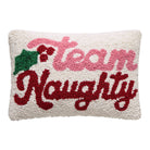 Team Naughty Hooked Wool Christmas Throw Pillow, 8x12 inch, front view