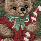 Teddy Bear Hooked Wool Christmas Throw Pillow, close-up detail