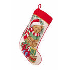 Teddy Bear Wool Needlepoint Christmas Stocking, 11x18 inch, front view