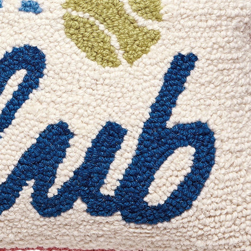 Tennis Club Hooked Wool Throw Pillow, close-up detail