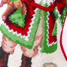 Closeup of Terry Bear Santa Wool Needlepoint Christmas Stocking showing stitch texture and craftsmanship detail