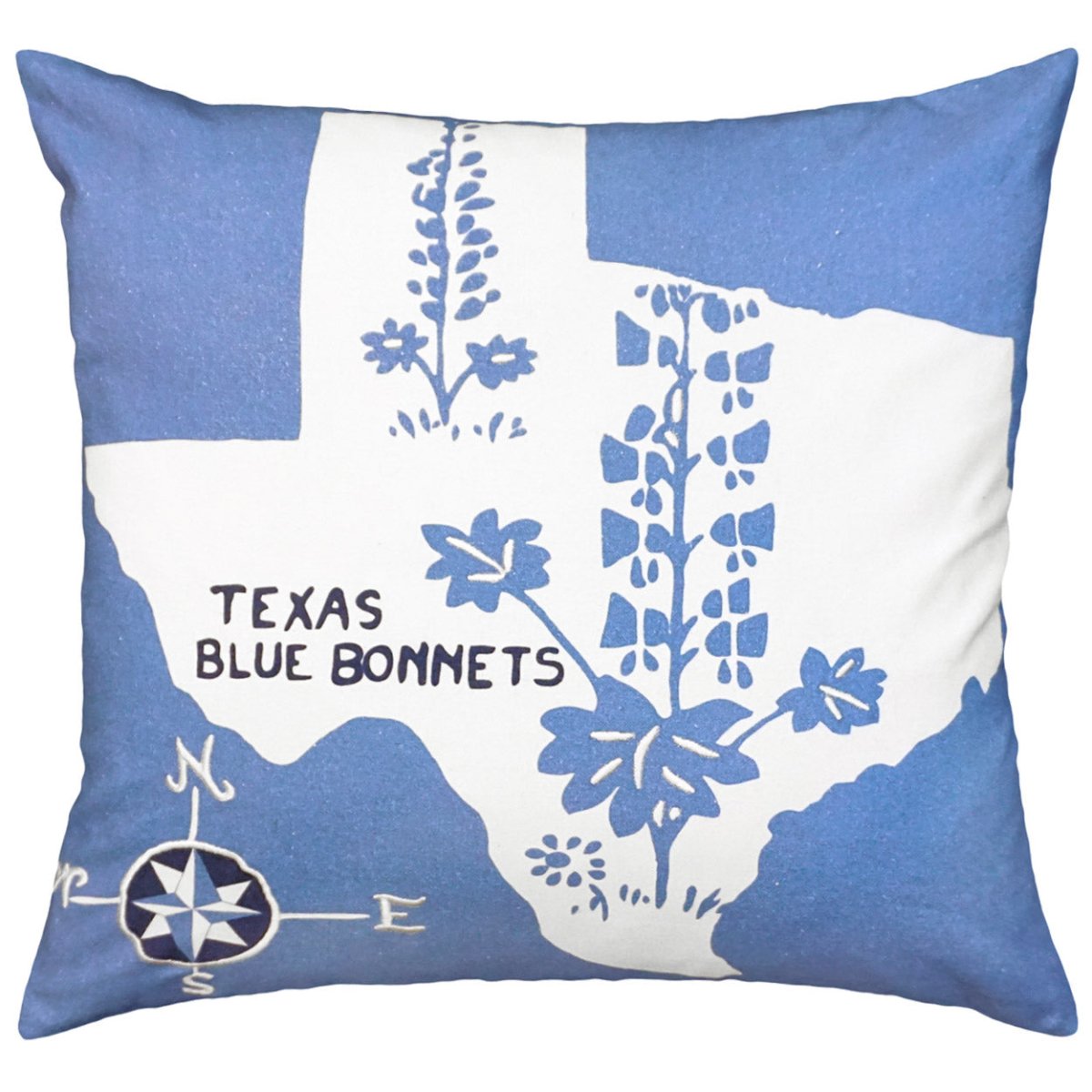Texas Blue Bonnet State needlepoint throw pillow showcasing iconic landmarks