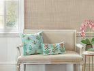 Three Blooms Blue Spring Mughal Embroidered Throw Pillow shown alongside other designs in the same collection, 9x16 inch