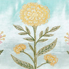 Three Blooms Blue Spring Mughal Embroidered Throw Pillow, close-up detail