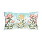 Three Blooms Blue Spring Mughal Embroidered Throw Pillow, 9x16 inch, front view