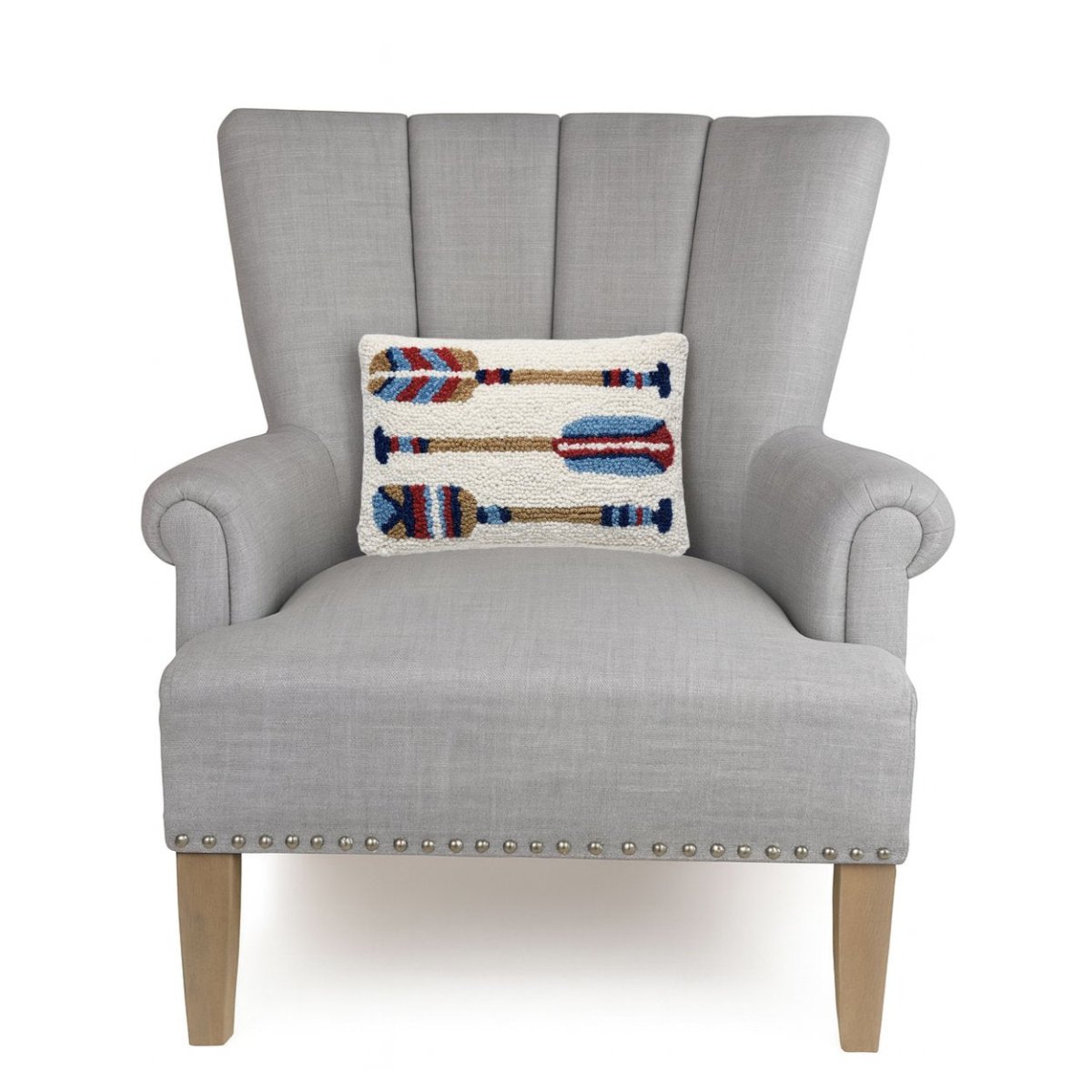 Three Oars Lake House Wool Hooked Throw Pillow, styled lifestyle view