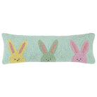 Three Peeps Type Bunny's Hooked Wool Easter Throw Pillow, 8x24 inch, front view