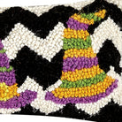 Three Striped Witch Hats Hooked Wool Halloween Throw Pillow, close-up detail