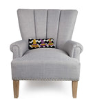 Three Striped Witch Hats Hooked Wool Halloween Throw Pillow on an armchair, showing the throw pillow at room scale, 12x5 inch