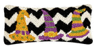 Three Striped Witch Hats Hooked Wool Halloween Throw Pillow, 12x5 inch, front view