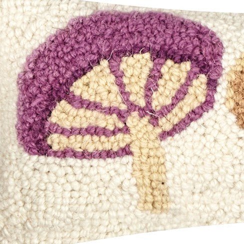 Toadstool Trio Mushrooms Hooked Wool Throw Pillow, close-up detail
