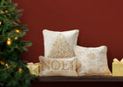 Tossed Foliage Champagne Velvet Embroidered Christmas Throw Pillow shown alongside other designs in the same collection, 16x16 inch