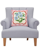 Touch-Me-Not Frame Hooked Wool Throw Pillow on an armchair, showing the throw pillow at room scale, 14x14 inch