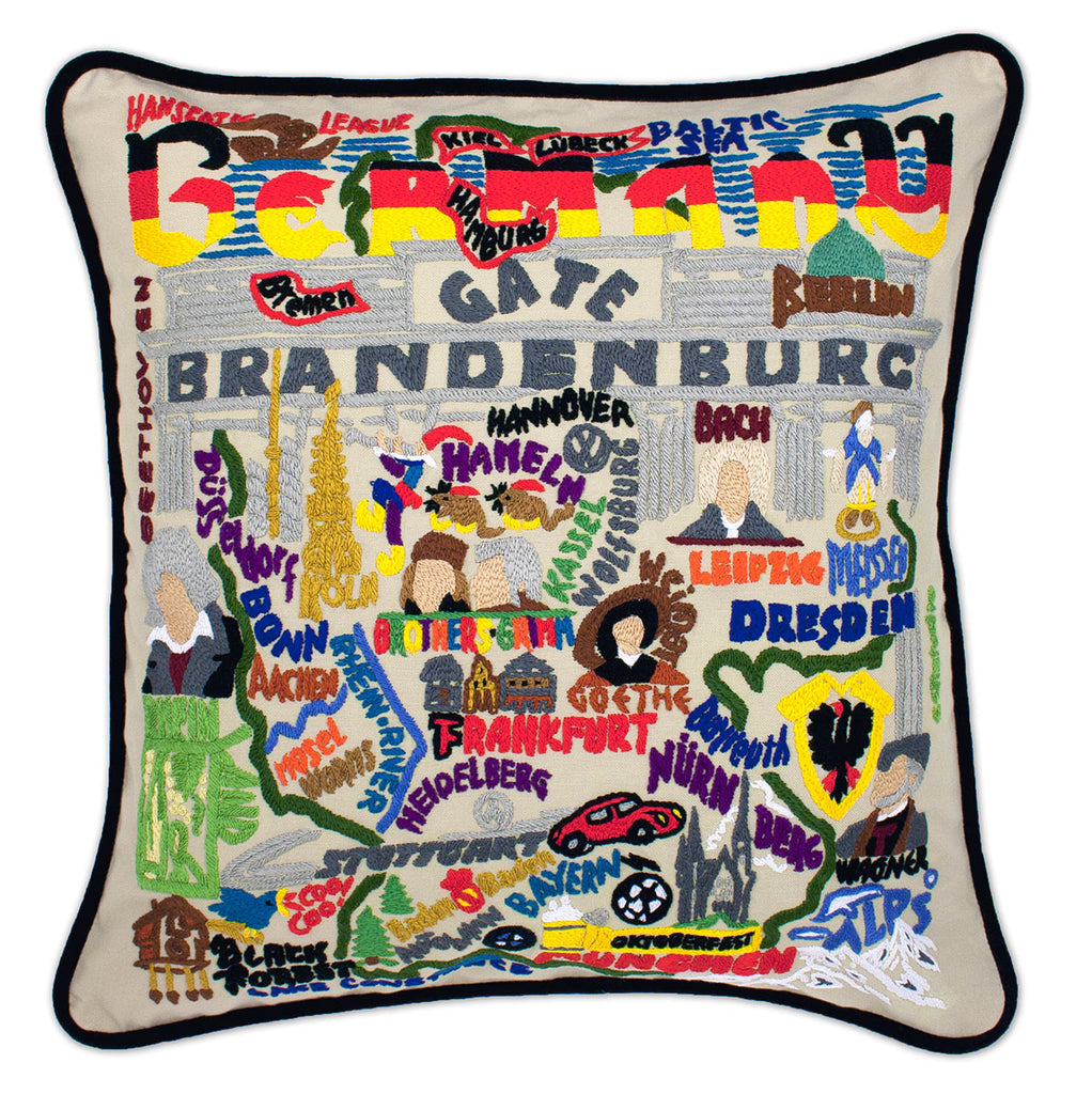 Traditional Germany Country embroidered throw pillow with scenic villages.