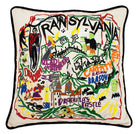 Transylvania Scary Halloween hand-embroidered throw pillow showcasing iconic landmarks