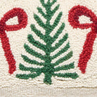 Tree Bow Hooked Wool Christmas Throw Pillow, close-up detail