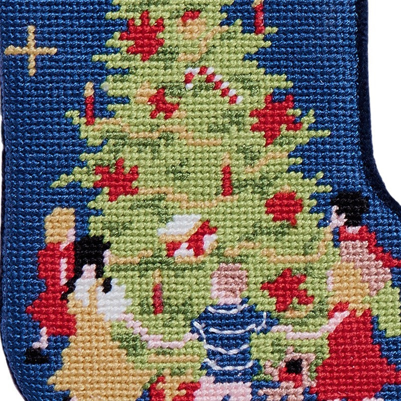 Tree & Friends Mini Embroidered Needlepoint Christmas Stocking, close-up detail