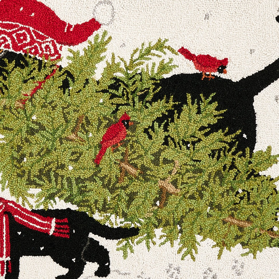 Tree- Lab Hooked Wool Christmas Rug, close-up detail