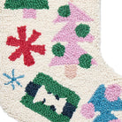 Tree Presents Hooked Wool Christmas Stocking, close-up detail