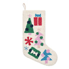 Tree Presents Hooked Wool Christmas Stocking, 12x20 inch, front view