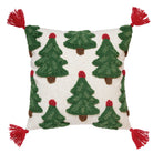 Trees with Tassels Tufted Hooked Wool Christmas Throw Pillow, 16x16 inch, front view
