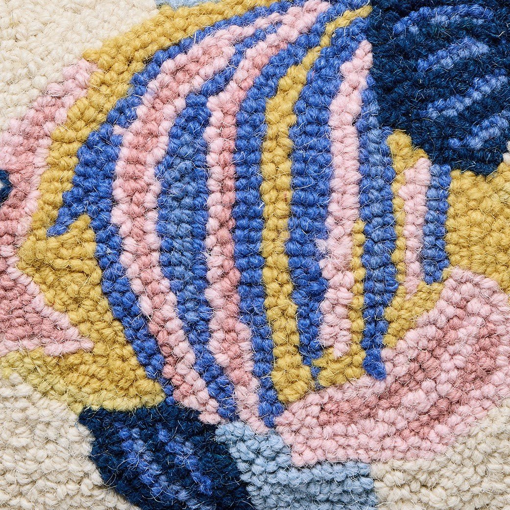 Tropical Fish Hooked Wool Throw Pillow, close-up detail