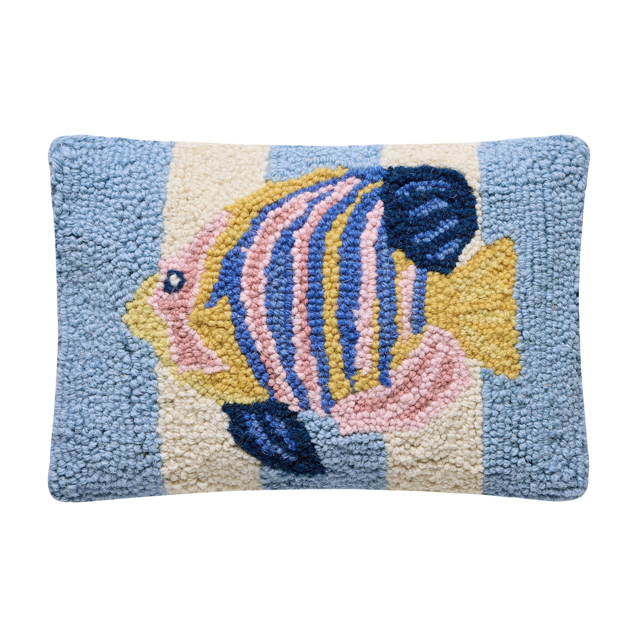 Tropical Fish Hooked Wool Throw Pillow, 8x12 inch, front view