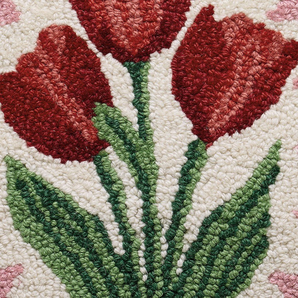 Tulip Frame Hooked Wool Throw Pillow, close-up detail