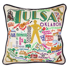 Tulsa, OK Oil City hand-embroidered throw pillow showcasing iconic landmarks