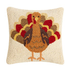 Turkey Hooked Wool Fall Harvest Throw Pillow, 10x10 inch, front view
