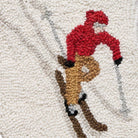 Closeup of Two Downhill Skiers Hooked Wool Christmas Stocking showing stitch texture and craftsmanship detail