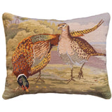 Two Pheasants needlepoint throw pillow with rustic nature wildlife lodge design
