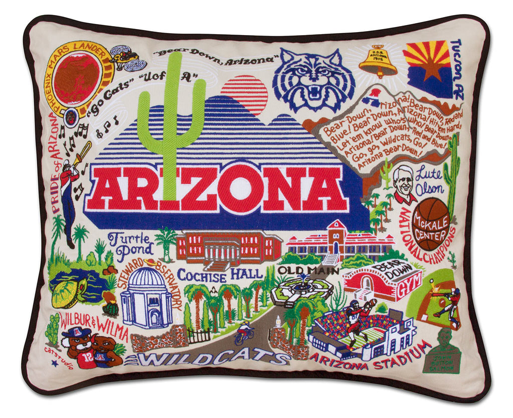 University of Arizona Wildcats embroidered throw pillow with school mascot.