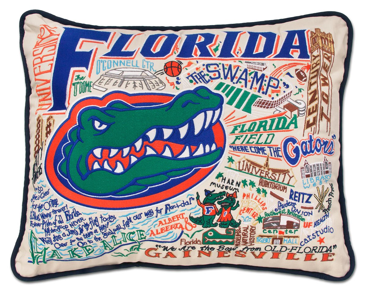 University of Florida Gators hand-embroidered Variant 2 throw pillow featuring school colors and mascot imagery