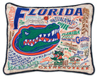 University of Florida Gators hand-embroidered throw pillow featuring school colors and mascot imagery