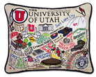 University of Utah Utes hand-embroidered throw pillow featuring school colors and mascot imagery