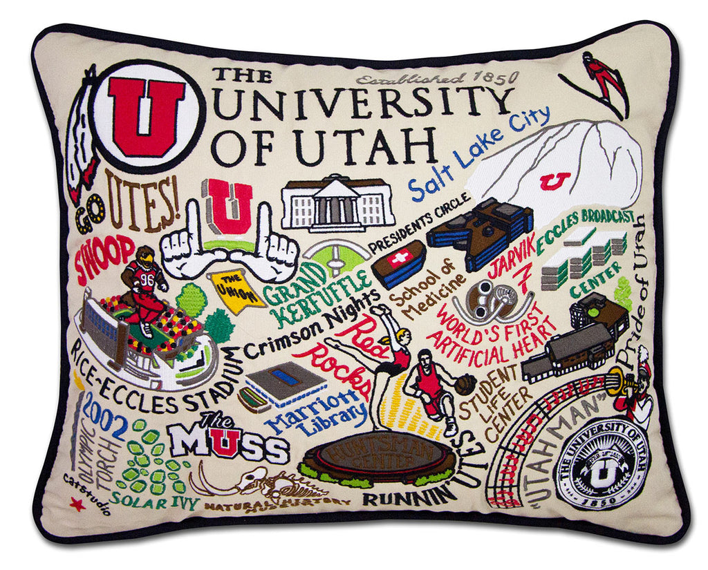 University of Utah Utes embroidered throw pillow with team logo.