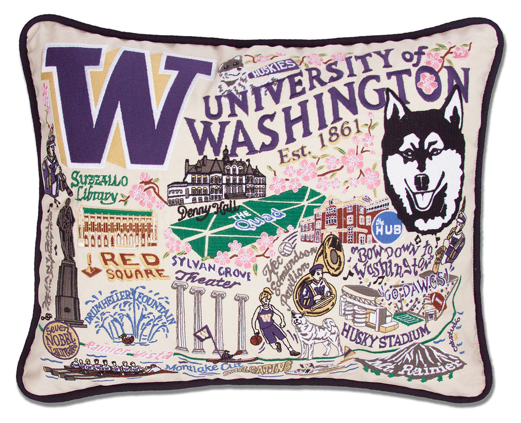 University of Washington Huskies embroidered throw pillow with team logo.