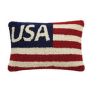 USA American Flag Wool Hooked Throw Pillow, 8x12 inch, front view