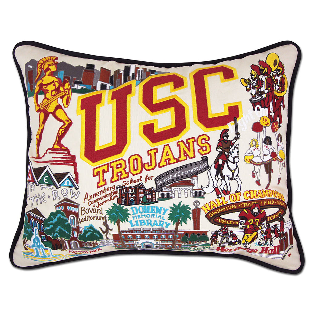 University of Southern California USC Trojans embroidered pillow showcasing school spirit.