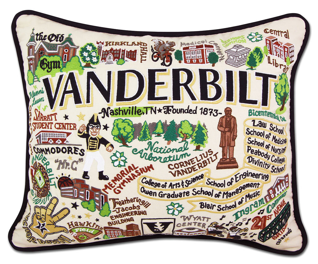 Vanderbilt University Commodores embroidered pillow with school emblem.